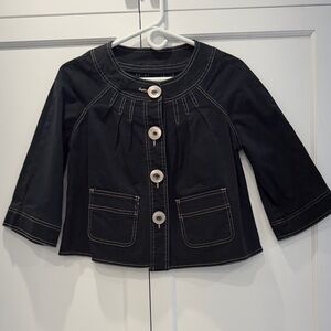 Live a Little Black Cropped Button Jacket with Contrast Stitching